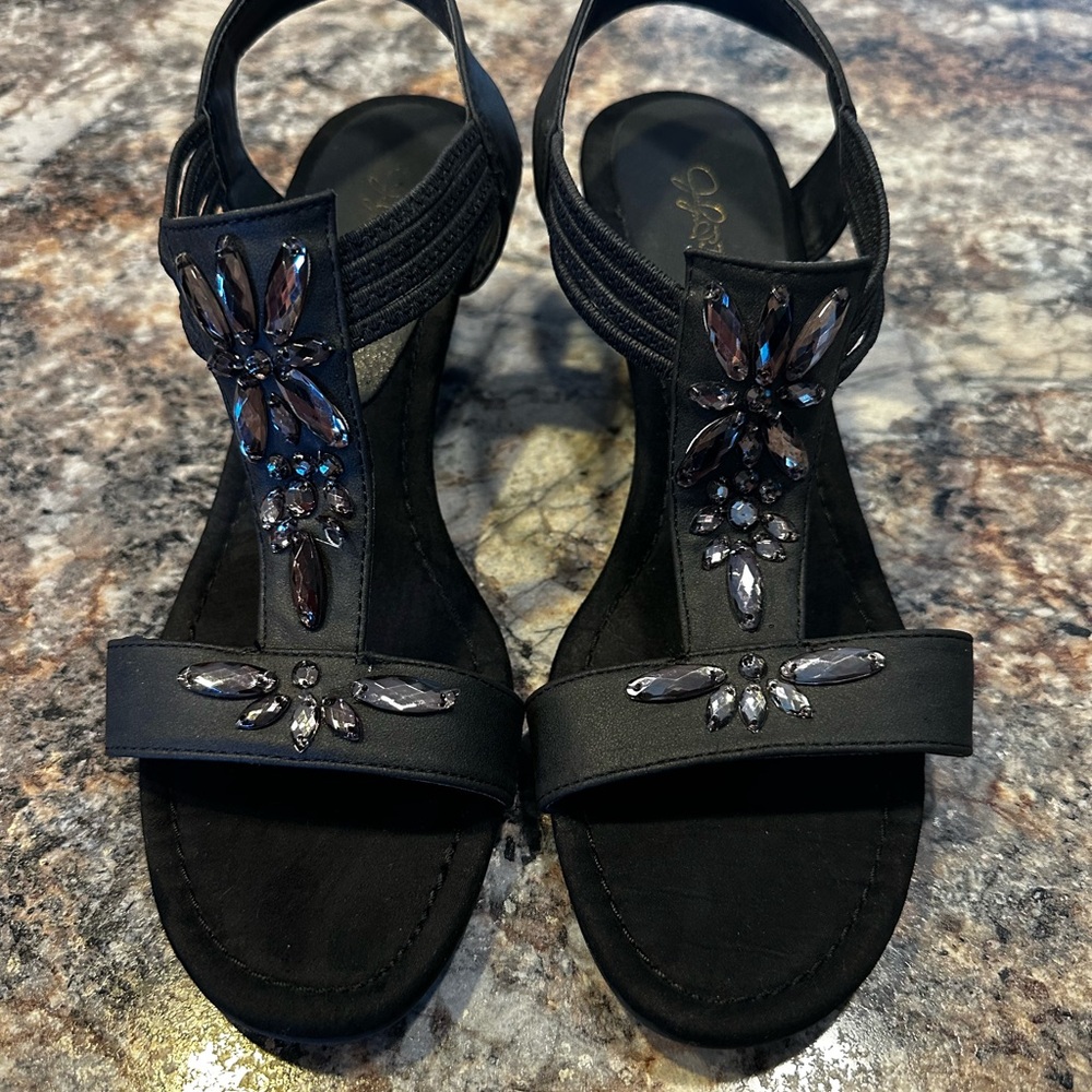 Jaclyn Smith Black Sandals with Gem Accents